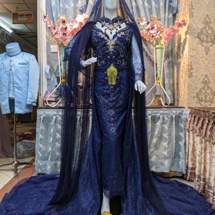 Original Produk Kebaya Dress Pesta gaun pengantin span slim mutiara / span slim terusan - navy