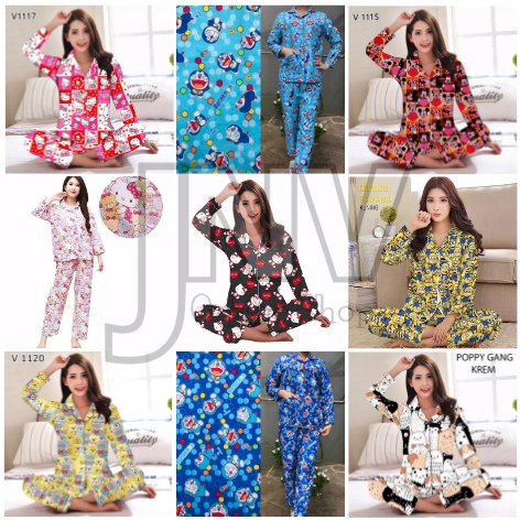 JNV Piyama PP Wanita Motif Karakter Kartun 02 - Baju Tidur Lengan Panjang - Bahan Katun-1