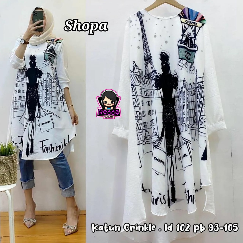 TUNIK WANITA TERBARU SHOPA PARIS FASHION WEEK KAOS CRINKLE IMPORT LD 102 PB 93 - 105 HARIAN REMAJA C