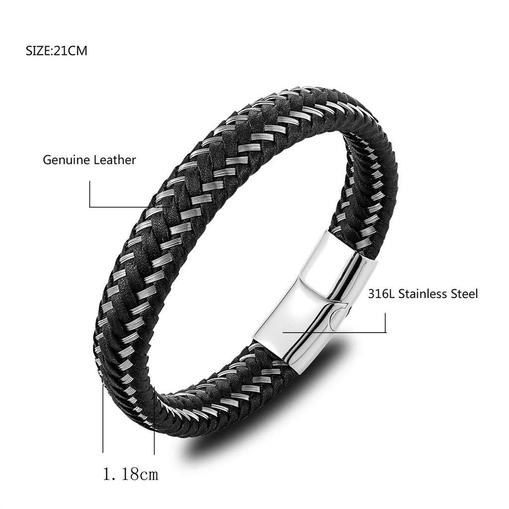 Gelang Bahan Kulit Dengan Buckle Stainless Steel Magnetik Gaya Klasik Untuk Pria