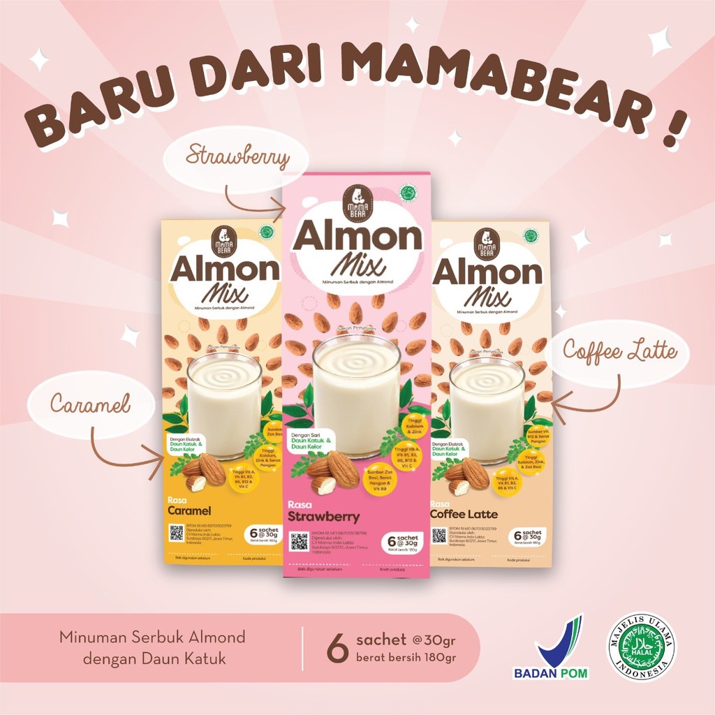 Mama Bear Almon Mix 6 Sachet @30gram - Minuman Serbuk Almond &amp; Daun Katuk