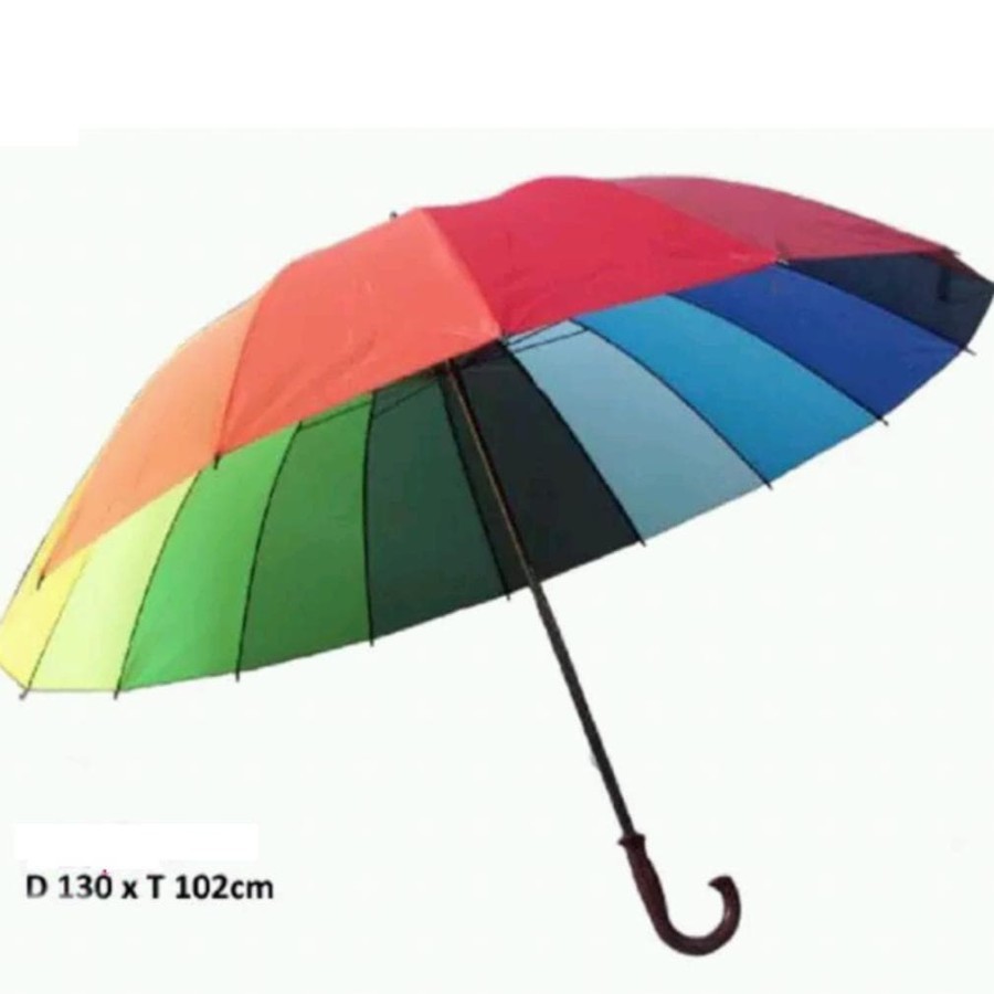 ISI 2 PCS Payung Golf Pelangi Gagang Bengkok Besar Warna Warni 16 Jari Rainbow Jumbo Umbrella