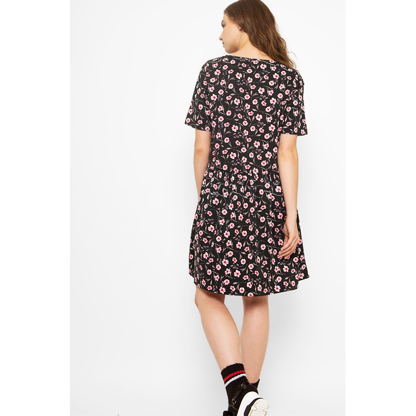 COTTONINK Printed Rainy V-Neck Fit &amp; Flare Dress