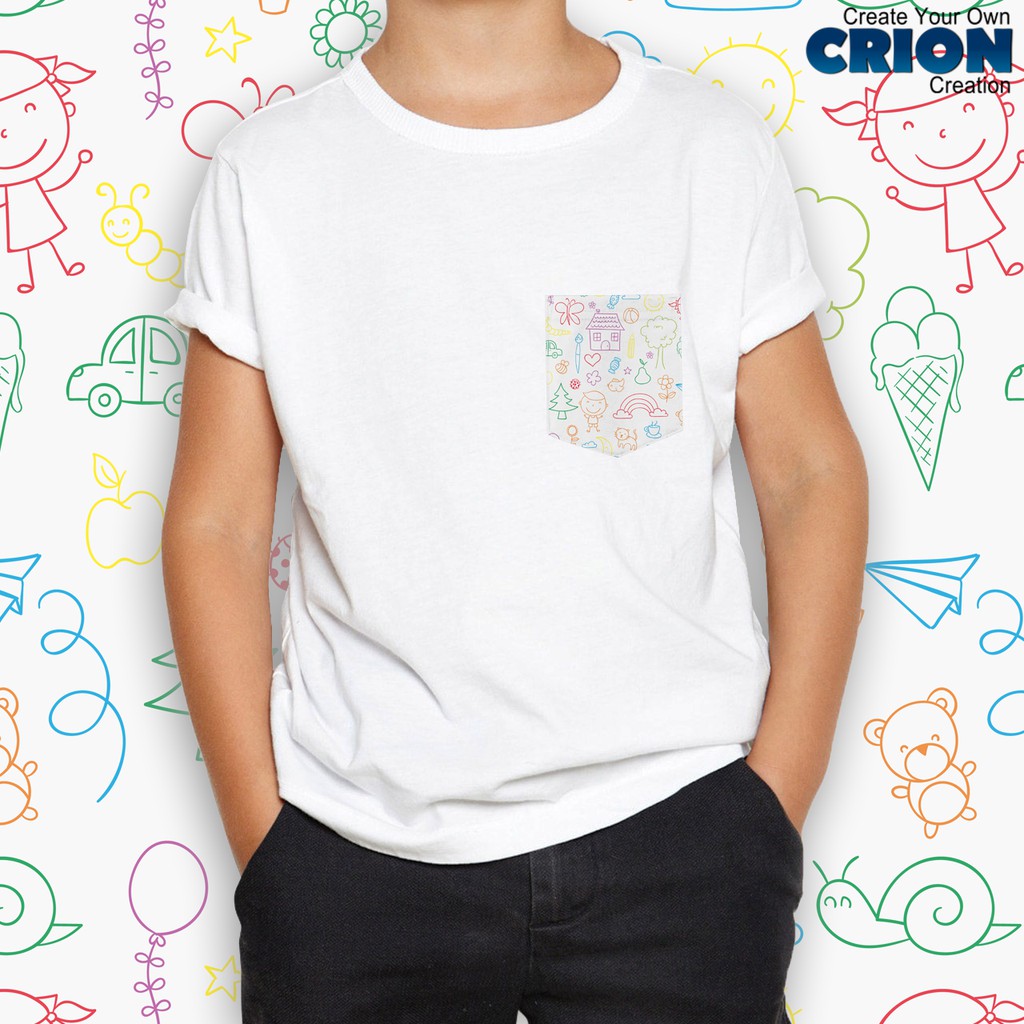 Crion Casual Tees Kids Doodle art whit Pocket - Kaos dengan Kantong