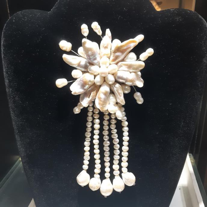 Bros Mutiara barok panjang renda,bros kebaya,bros mutiara barok etnik