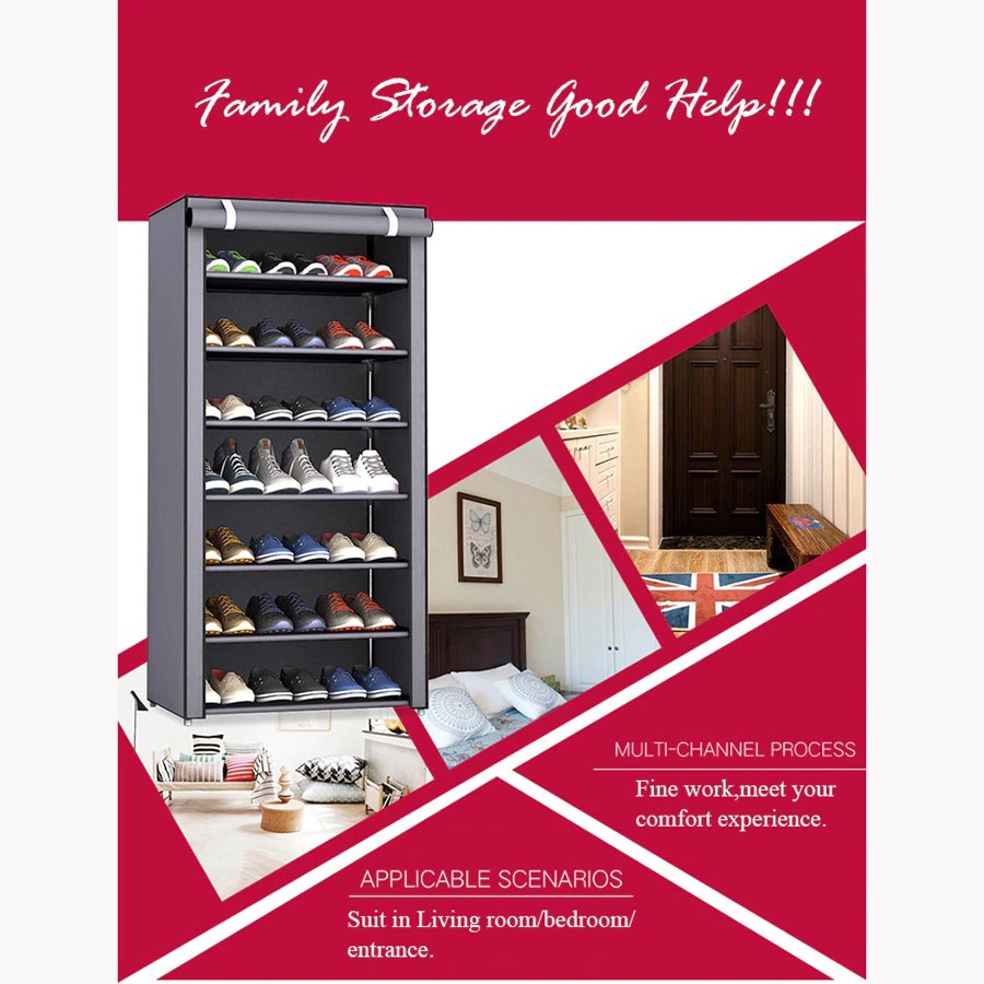 Rak Sepatu Sandal Multilayer Shoe Rack Cloth Cabinet Storage 9 Layer - Gray Silver