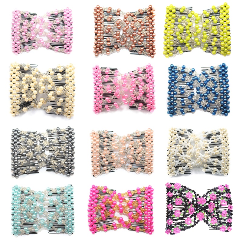 Siy Sirkam Ganda Elastis Hias Manikmanik Mutiara Untuk Aksesoris Rambut Wanita