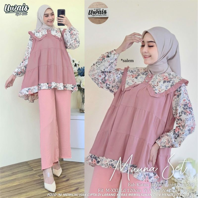 MAUNA SET ORI UWAIS HIJAB // Setelan Tunik Wanita Terhits One Set Rayon Kekinian