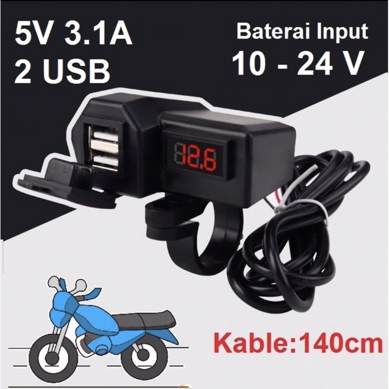 Motorcycle Digital Voltmeter Charger Motor Cas HP Motor 2 USB 3.1A Casan Hp stang Universal Dual USB