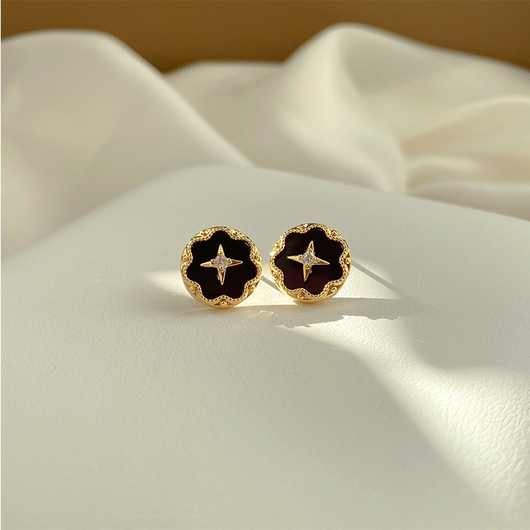 Anting Bulat Hitam Salib Vintage Lady's Korea Ear Accessories