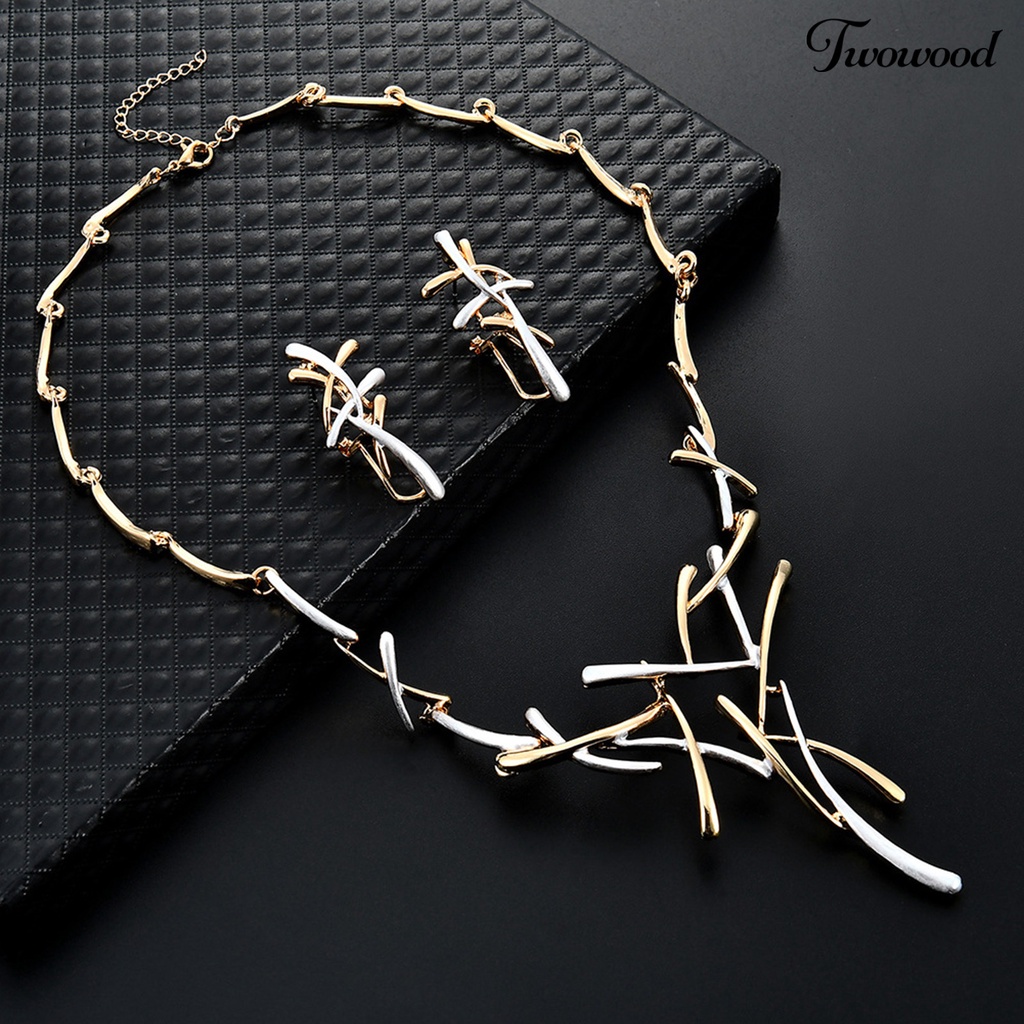 Twowood 1 Set Portable Earring Necklace Set Corrosion Resistant Alloy Branch Cross Pattern Women Jewelry Set for Daily Wear