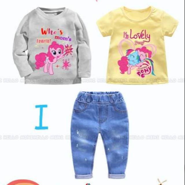 (UM) HM set 3in1 little pony pinky pie. Hello mini. Setelan anak perempuan. Baju anak import
