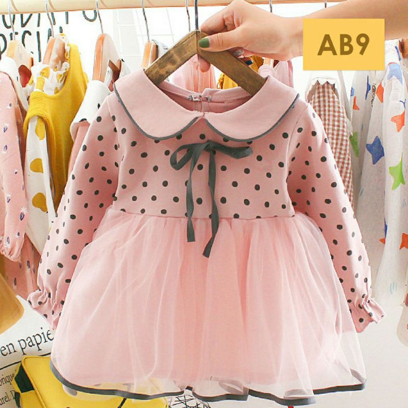 Dress Gaun Anak Bayi Perempuan Import Motif Elegan Cantik Lucu Usia 6 bulan - 3 tahun-AB9