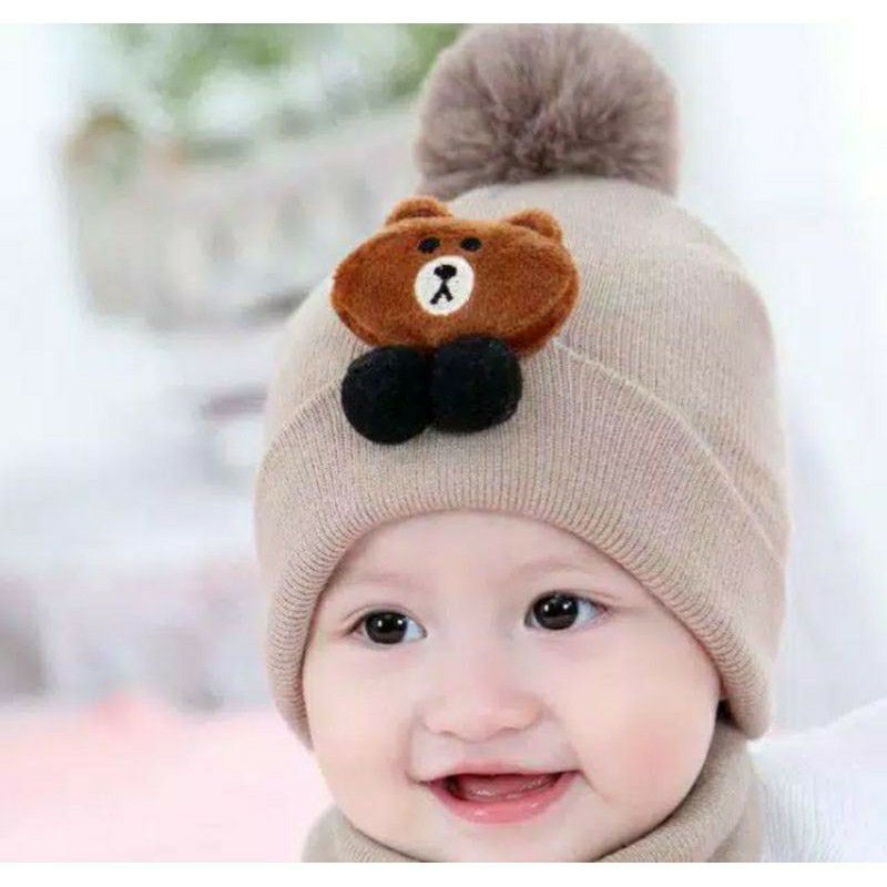 Topi bayi kupluk model boneka pompom usia 0-12 bulan