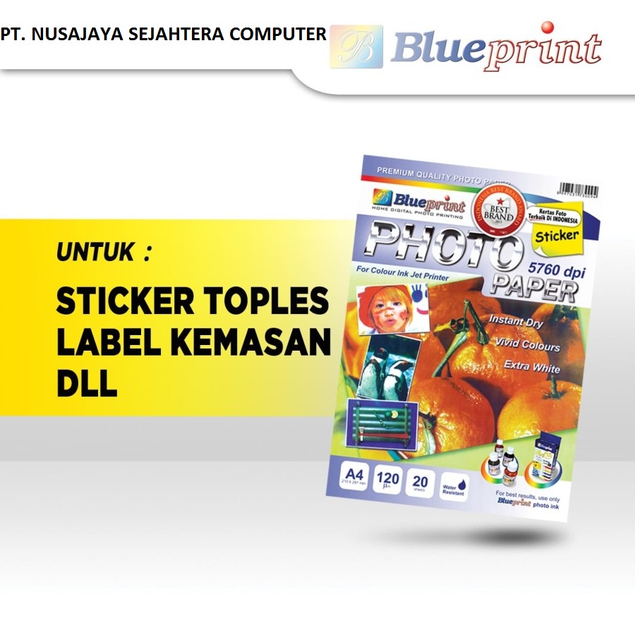 

Kertas Stiker Glossy / Sticker Glossy Photo Paper BLUEPRINT A4 120 gsm