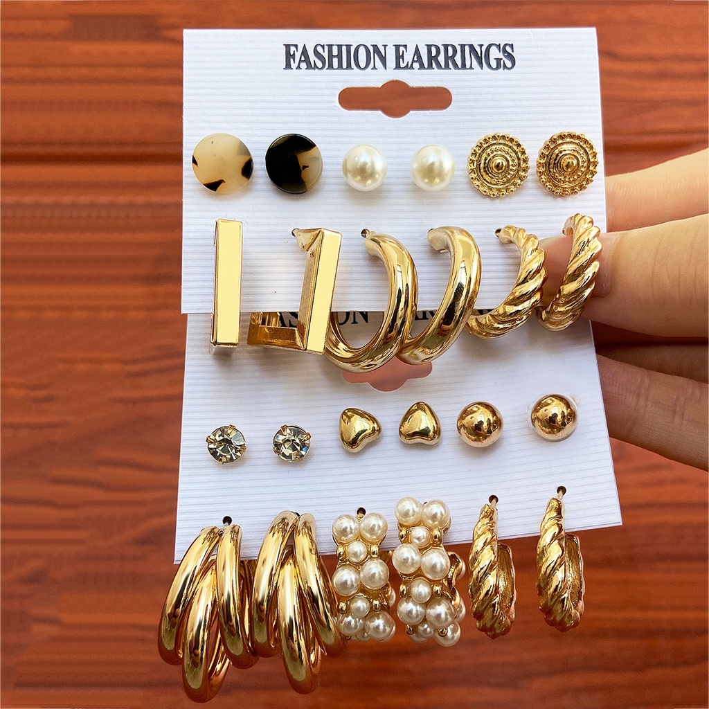 Set Anting Hoop Desain Ular Butterfly Hati Aksen Mutiara Bahan Resin Warna Emas Perak Gaya Vintage Untuk Wanita