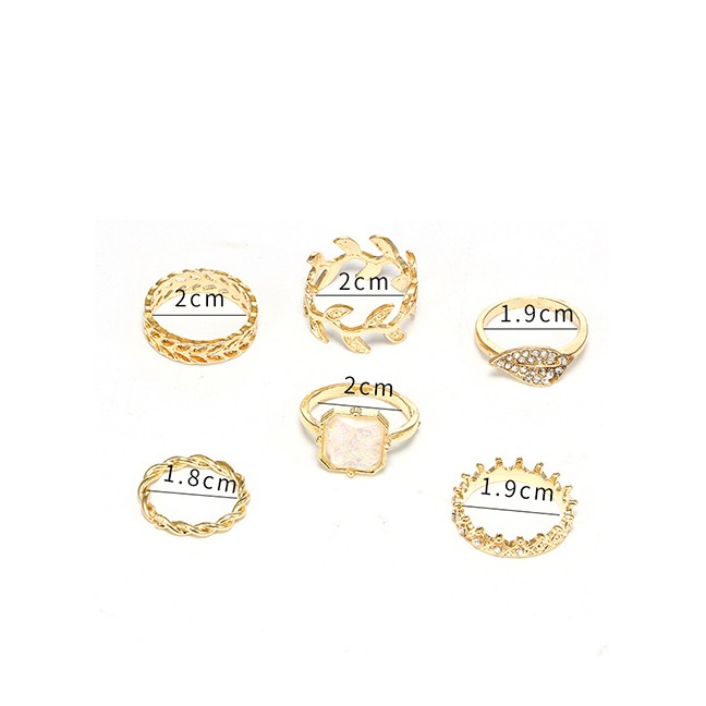 LRC  Cincin Set Fashion Gold Full Diamond Crown Geometric Ring Set Of 6 F45876