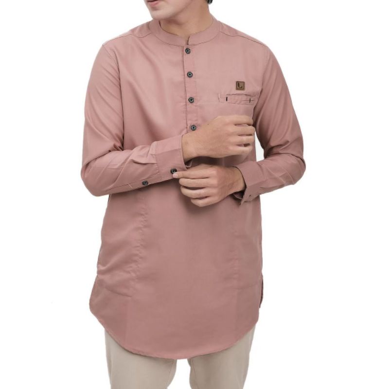 BAJU KOKO KURTA LENGAN PANJANG PAKAIAN MUSLIM PRIA WARNA OLIVE MAROON PUTIH NAVY PINK  ukuran M L XL