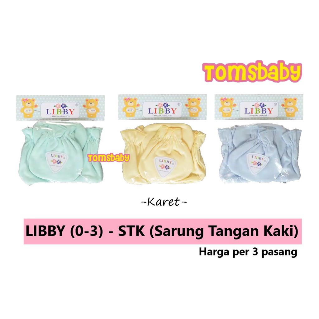 LIBBY 3psg STK Sarung Tangan Kaki WARNA Polos (0-3bln)