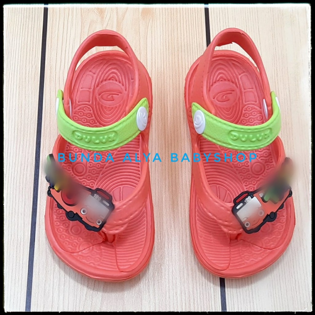 Sandal Bayi Laki Usia 6 - 12 Bulan Size 19 - 22 Karet - Sendal Anak Cowok Anti Licin Bus ORANGE SALE