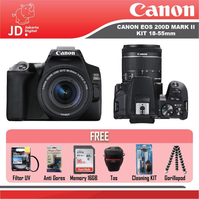 "KD" Canon EOS 200D Mark II Kit EF-S 18-55mm F4-5.6 IS STM -PAKET LENGKAP