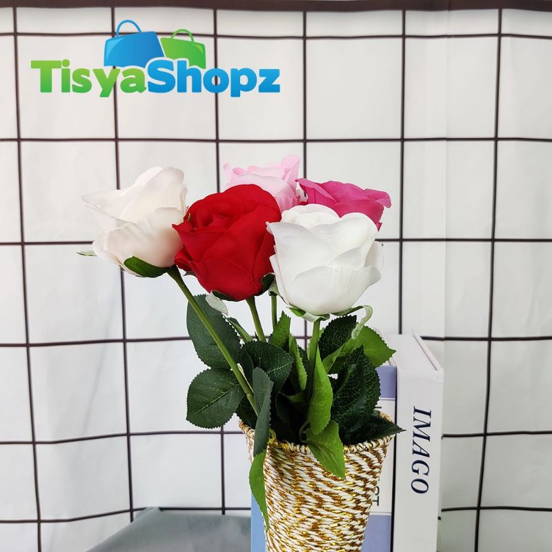 Bunga Mawar 1 Kuntum / Mawar Rose Merah Putih Pink / Mawar Plastik [ TANPA POT ]