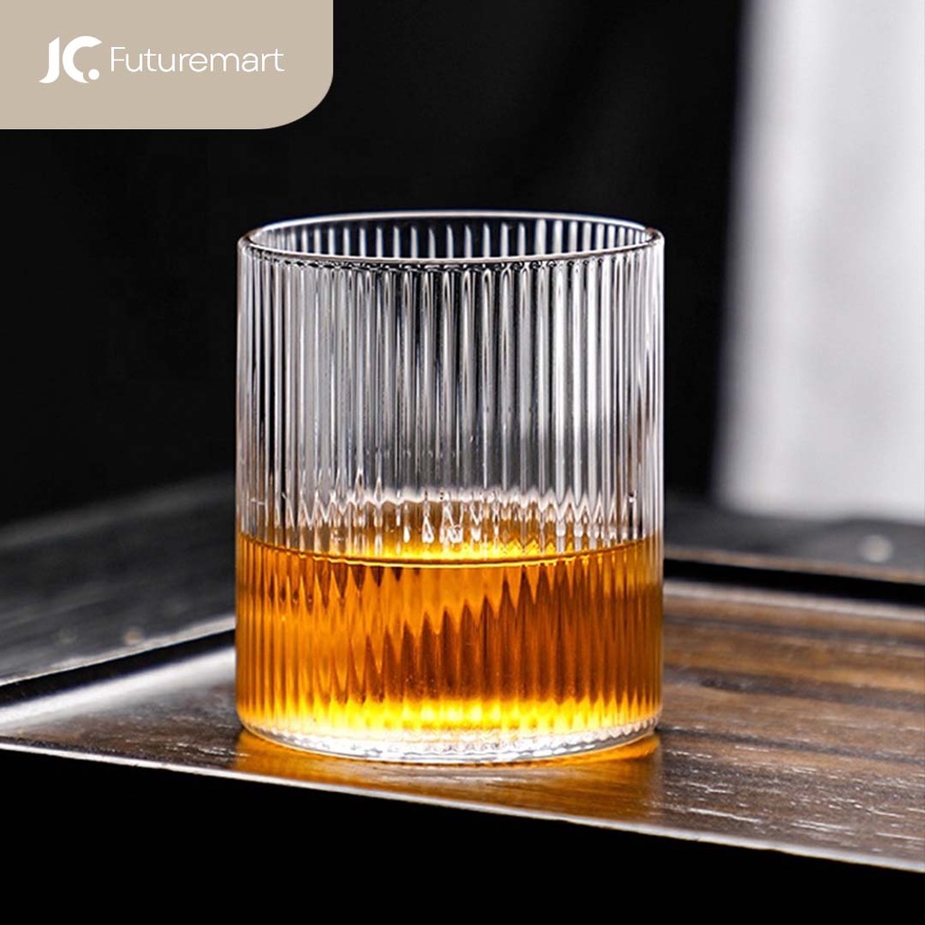 GELAS WHISKY KACA 300ML RIBBED EMBOSSED WHISKEY GLASS - JY300