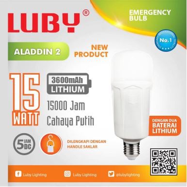 Lampu LED emergency LUBY Aladdin 15w 15 watt Bisa ganti baterai