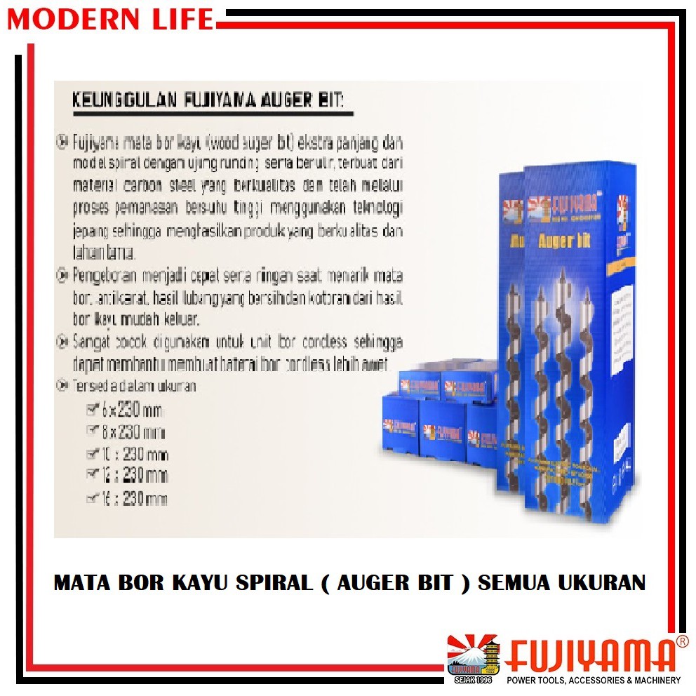 Mata Bor Kayu Spiral / Mata Bor Kayu Ulir / Auger Bit / Mata Bor Kayu ( Semua Ukuran )