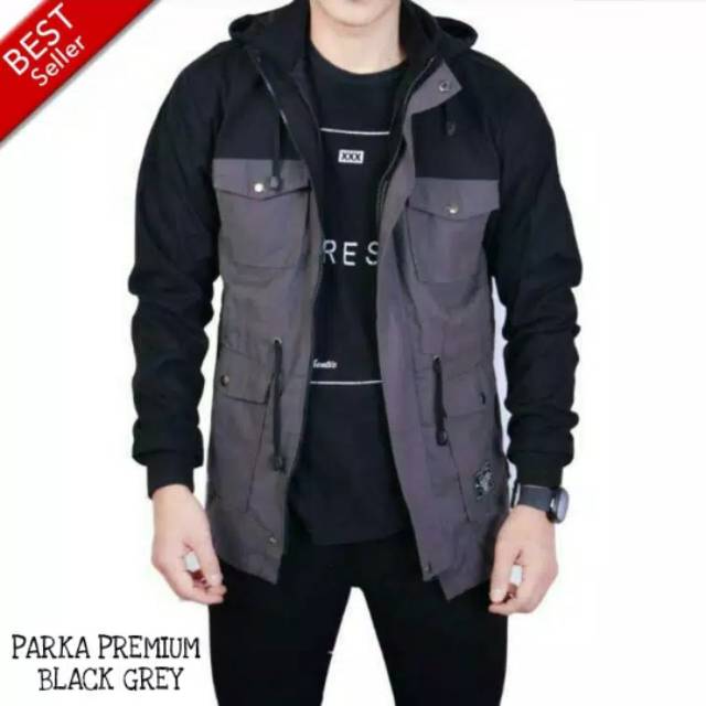 Jaket Parka Kombinasi Premium Black/Grey | Shopee Indonesia