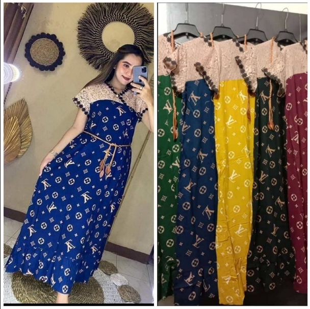 Elfie Daster Renda Kimono Rayon Premium Dress Wanita Lengan Pendek Baju Wanita Kekinian LD 110 cm