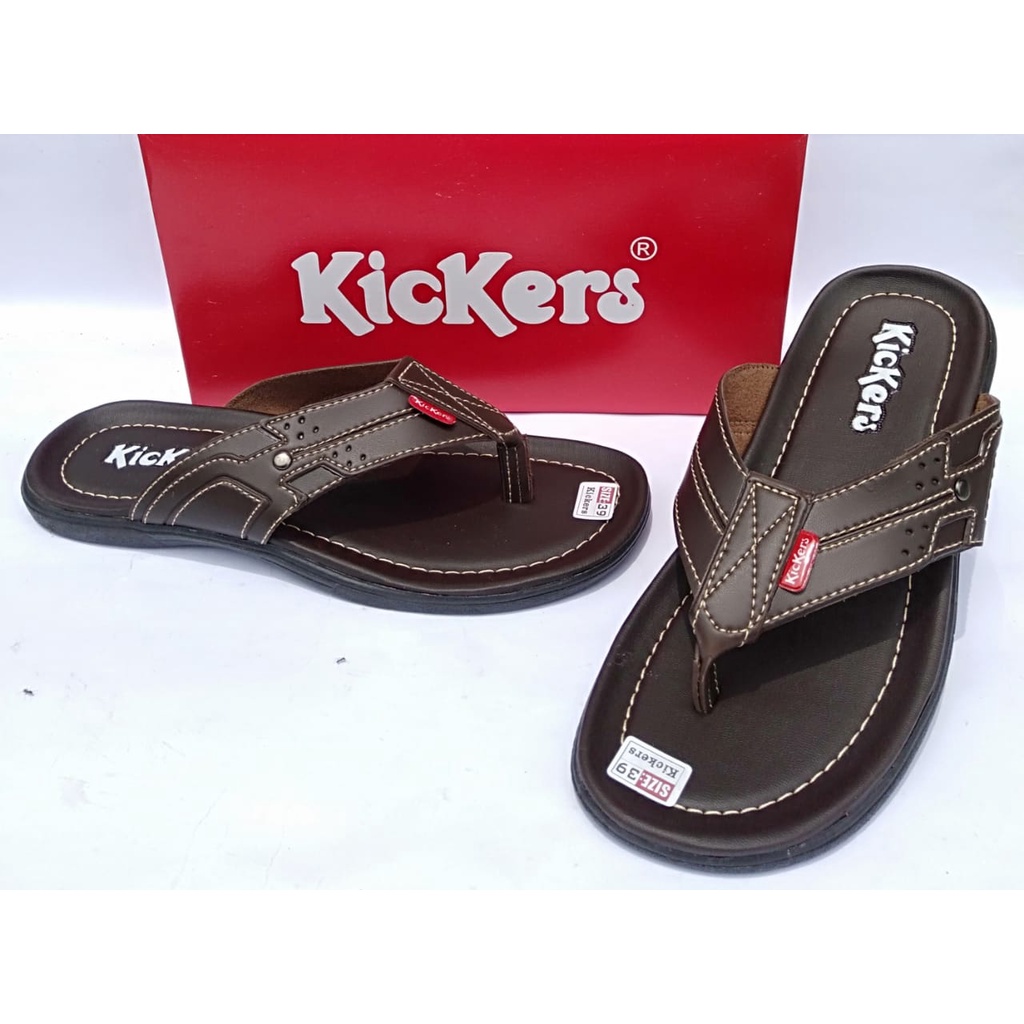 Sandal pria jepit kickers kulit sintetis casual original kasual slide dewasa cowok terbaru murah keren kekinian berkualitas gratis ongkir COD