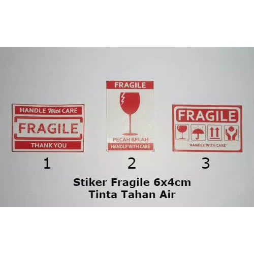 

Stiker Fragile 6cm x 4cm Sticker Kromo Tahan Air