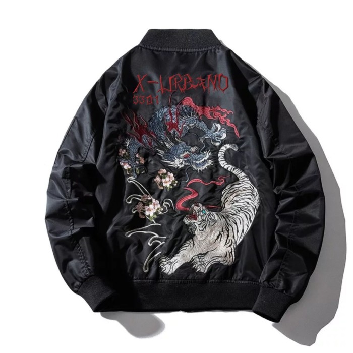 X-Urband Official - Jaket Bomber Sukajan Pria (Naga+Harimau) A080 - Hitam, L