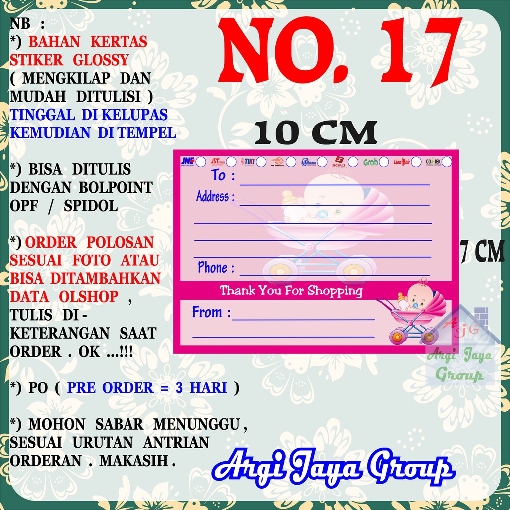 

Stiker Pengiriman - Sticker Alamat Olshop Murah Nomer 17 - 10x7 cm - Glossy