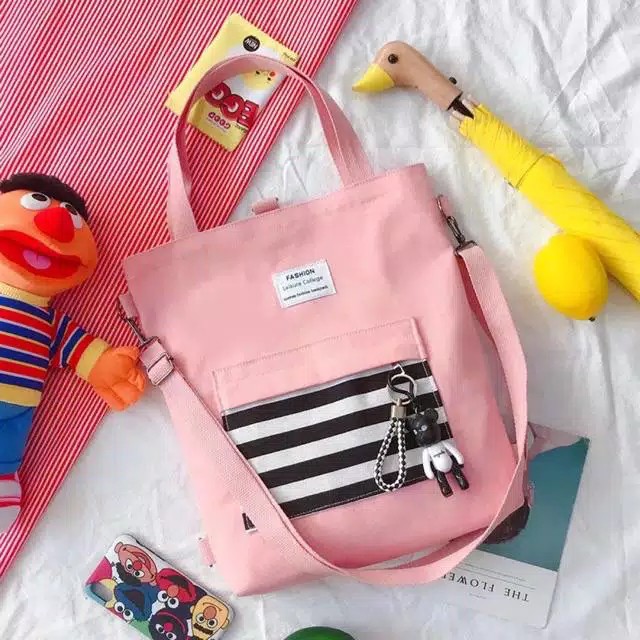 RR CHIO - Tote Bag Wanita Resleting (Bisa Ransel Bisa Selempang)-CHIO Pink