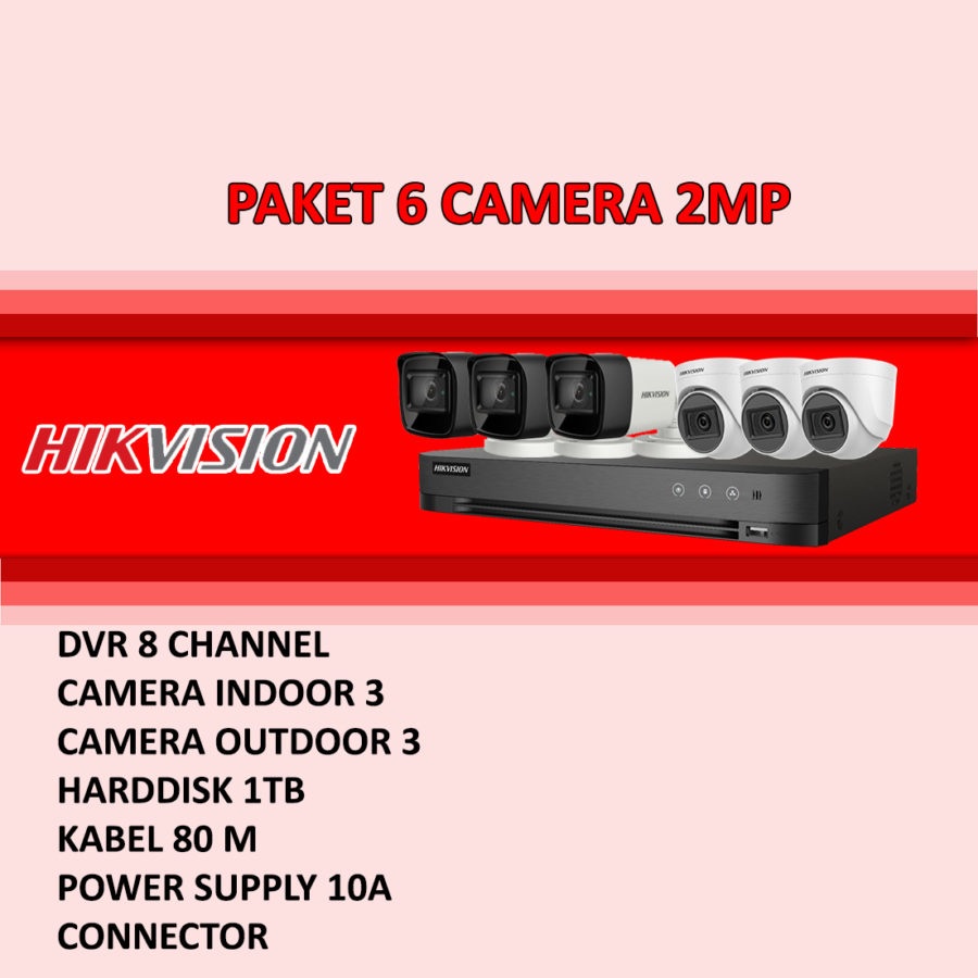 PAKET CCTV HIKVISION TURBO HD 2MP 1080P 6 KAMERA SIAP PASANG