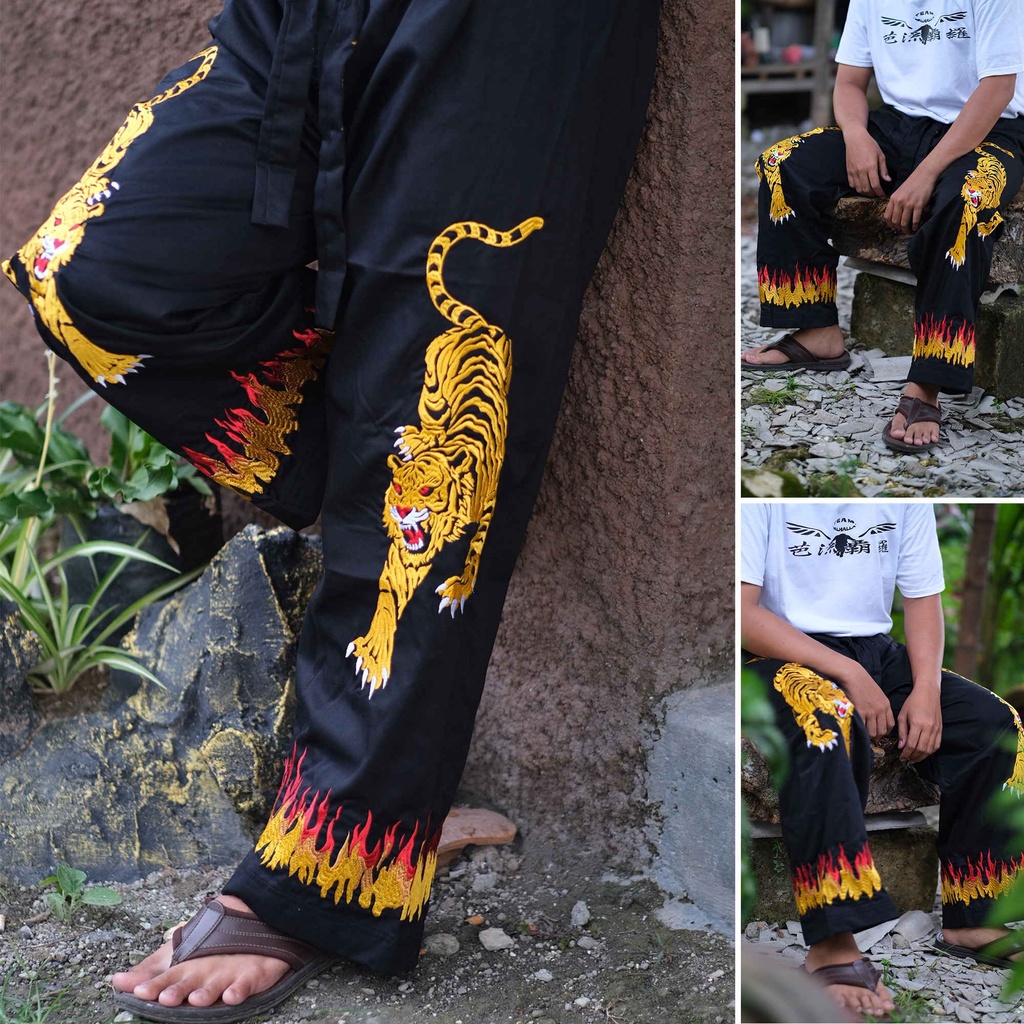 Celana Silat Bordir Macan Harimau Komprang Pangsi Untuk Cowok Pria Dewasa Warga Pesilat Bela Diri Uk