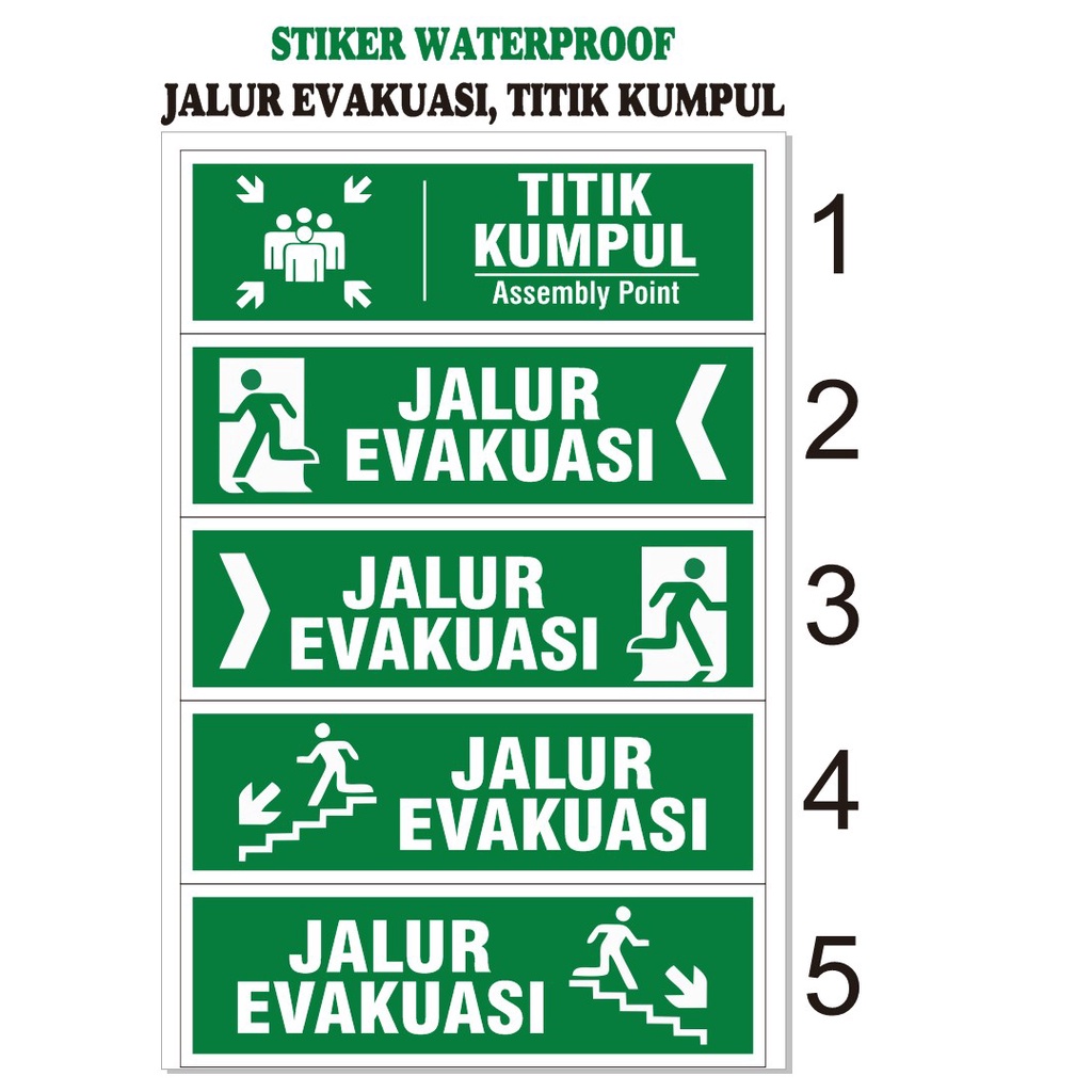 

Sticker waterproof / sticker jalur evakuasi / sticker titik kumpul