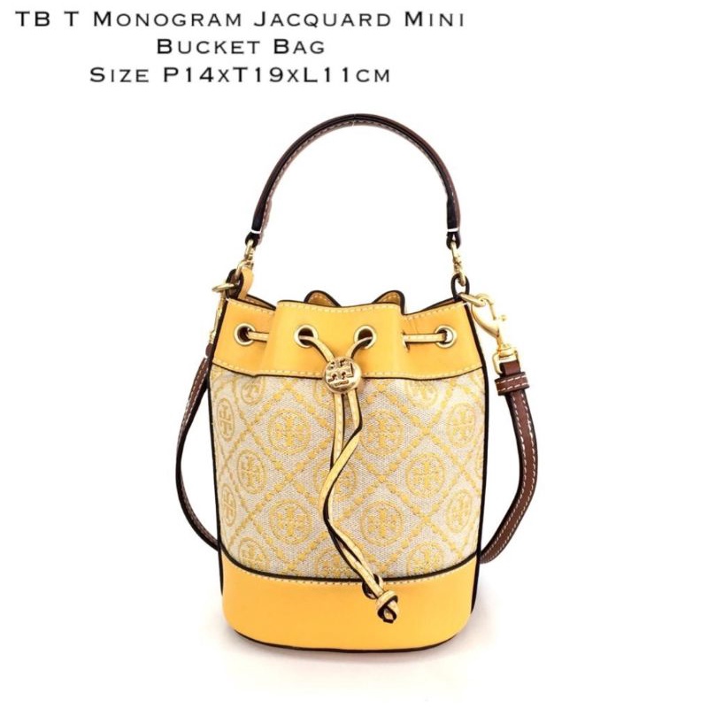 shoulder bag wanita Tory burch T monogram jacquard mini bucket bag
