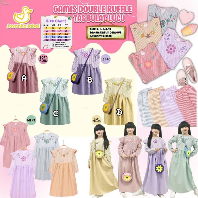 Gamis Anak DOUBLE RUFFLE JOVANKA + TAS BULAT JOVANKA LABEL 1T-10T