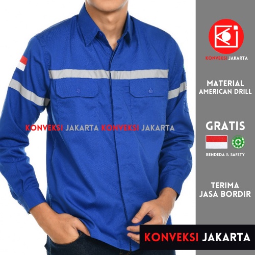 Baju Wearpack Kemeja Safety K3 Proyek Tambang Lengan Panjang  - Pakaian Seragam Werpak Kerja Atasan Scotlite Lapangan Warna Biru Pria Wanita