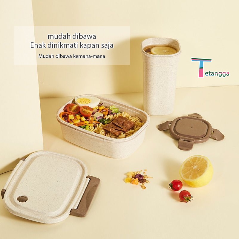 Kotak Tempat Makan / Lunch Box / Bento Set Jerami Lunch Box With Free Sendok /Jerami Gandum