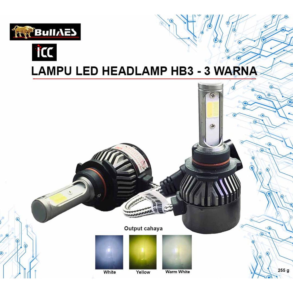 LAMPU LED HEADLAMP HB3 3 WARNA Icplus 3600 Lumens 3000 4300 6000 Kelvin MERK ICC V2298