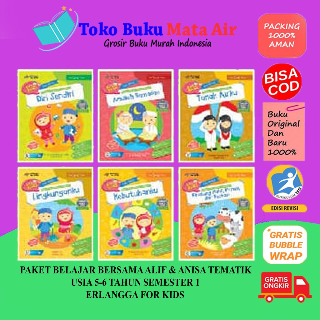 BEST SELLER PAKET BELAJAR BERSAMA ALIF & ANISA TEMATIK USIA 5-6 TAHUN SEMESTER 1 ERLANGGA FOR KIDS