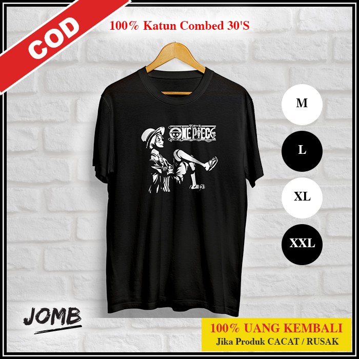 Kaos Anime Casual Atasan Pria Cowok Distro Combed 30s Murah One Piece Luffy Duduk