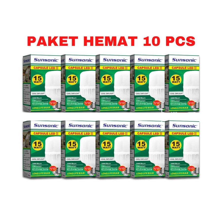 Lampu Led Sunsonic 15 Watt 15w Cahaya Putih Paket 10 Pcs