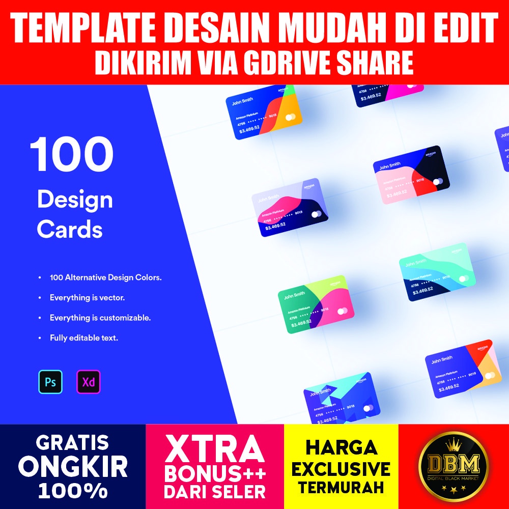 100 Financial Virtual Design Cards - Photoshop &amp; Illustrator