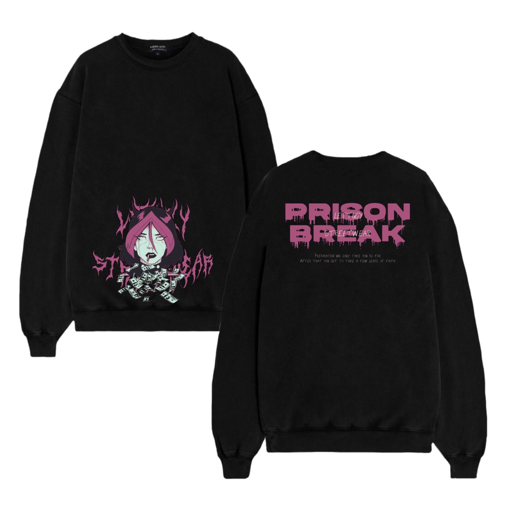 LETTUCY - CREWNECK SWEATER BLACK & CREAM-prison break sweater