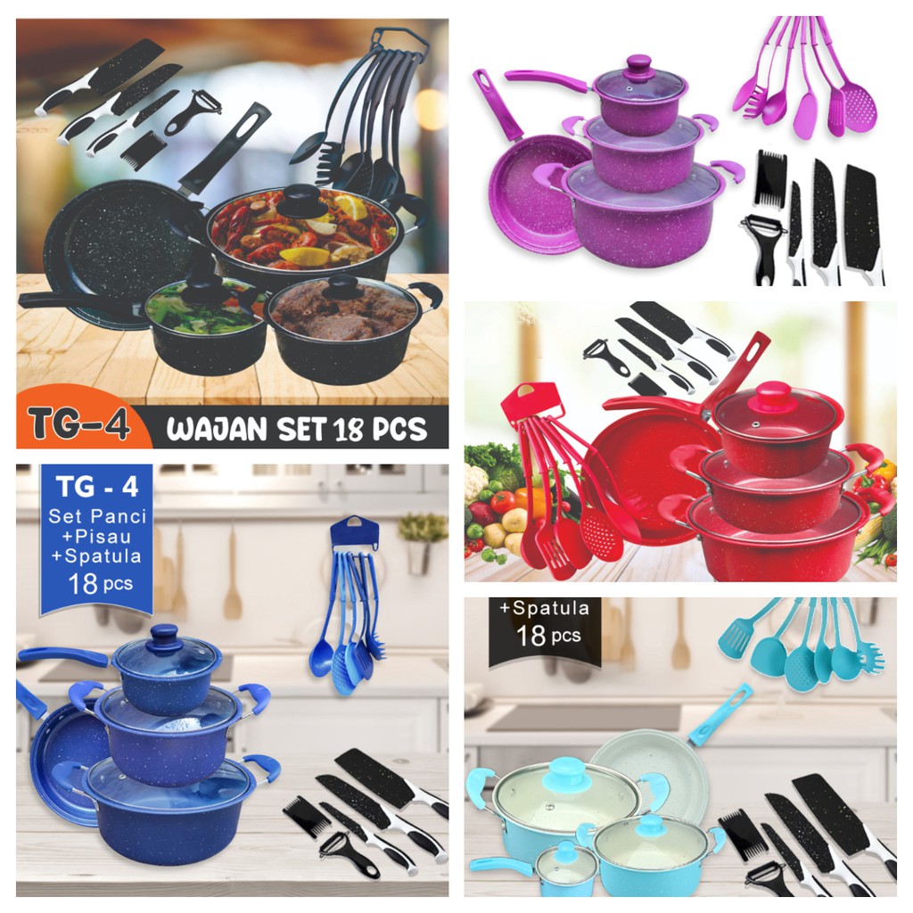 Teflon Panci Set Warna Cookware Set Frypan 18 Pcs HomeLiving